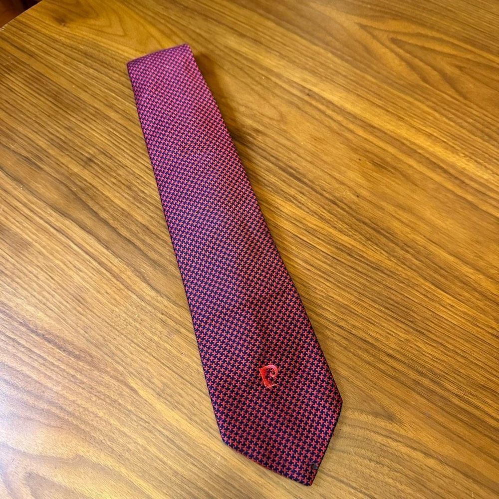 Vintage Pierre Cardin Tie Mens Red Black Houndstooth Patterned